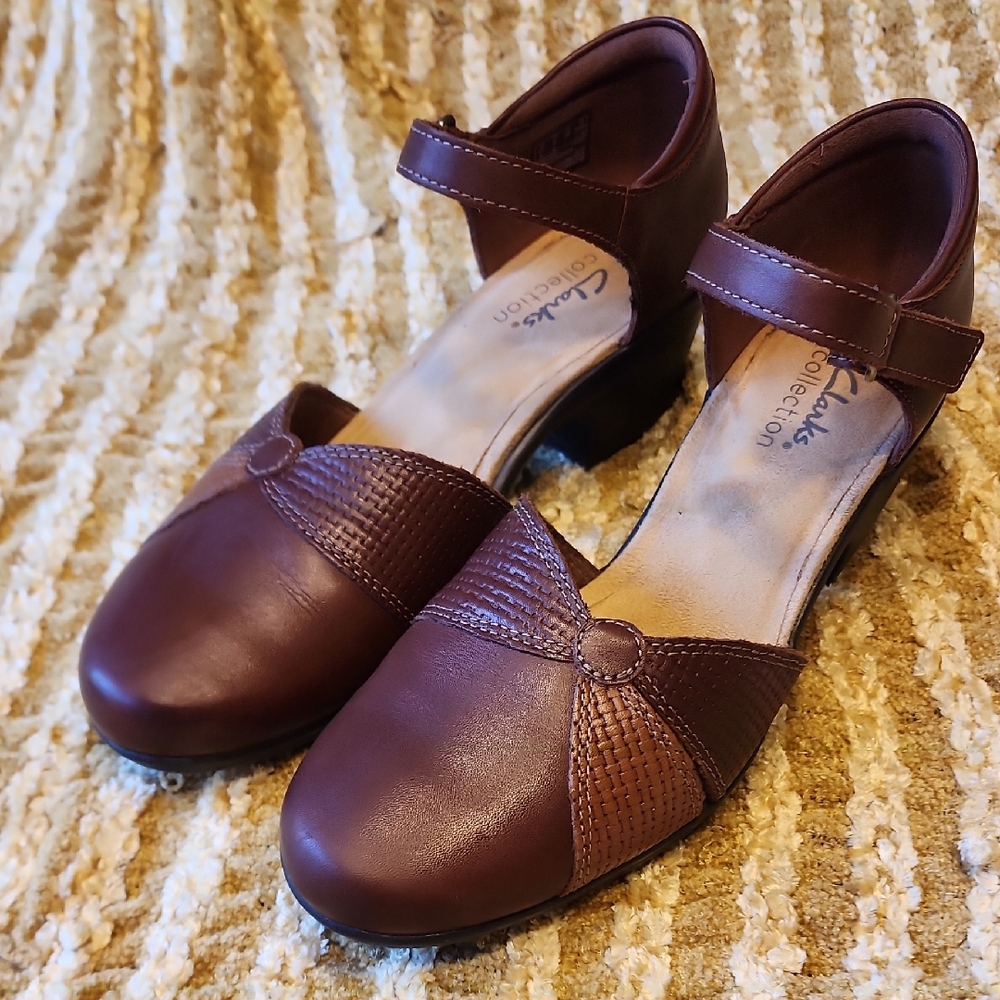 Clarks Dark Brown Ankle Strap Heels
